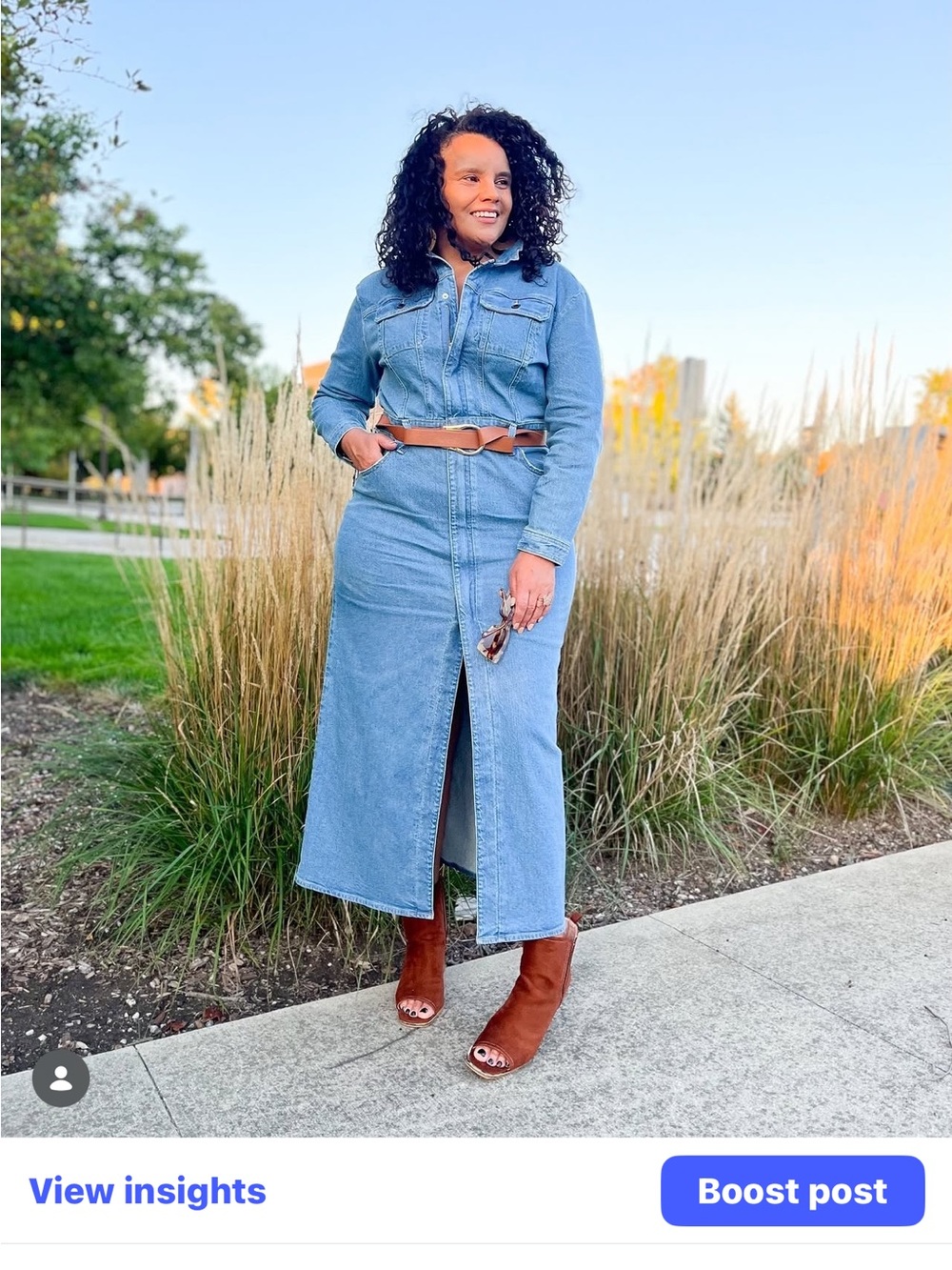 Universal Thread Blue Denim Maxi Shirt Dress with Front Slit